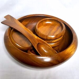 Vintage MCM Teak Wood Salad Bowl Set